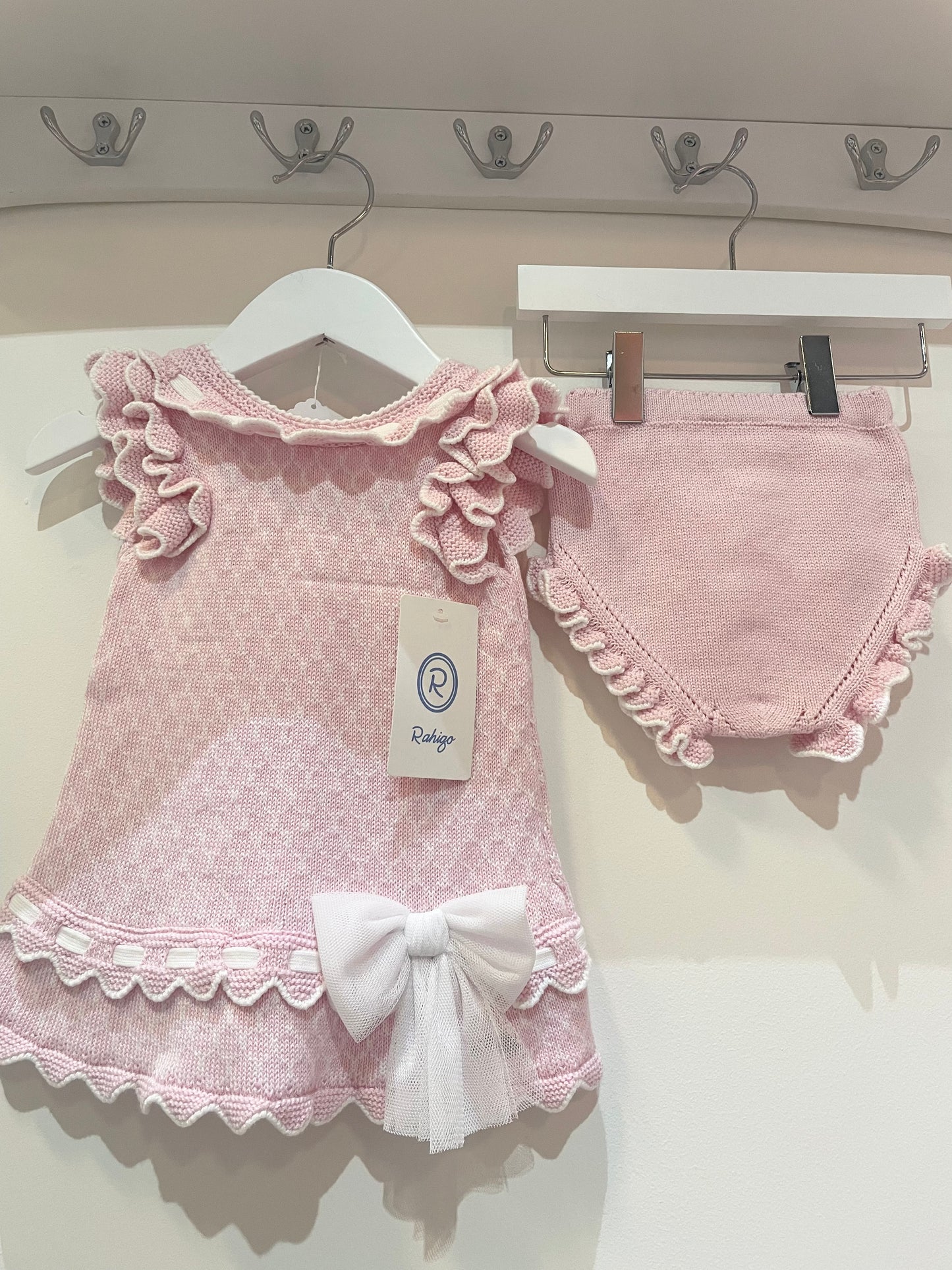 Rahigo Pink Knit Dress with Tulle Bow