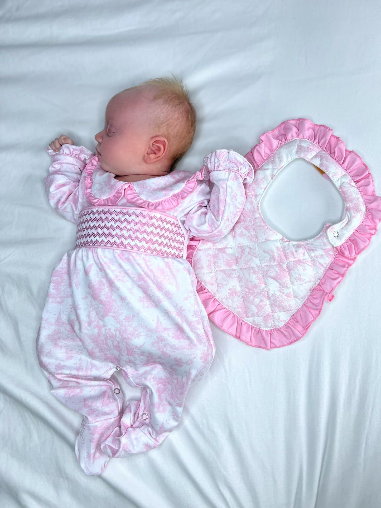 Pink Toile Smocked Babygrow