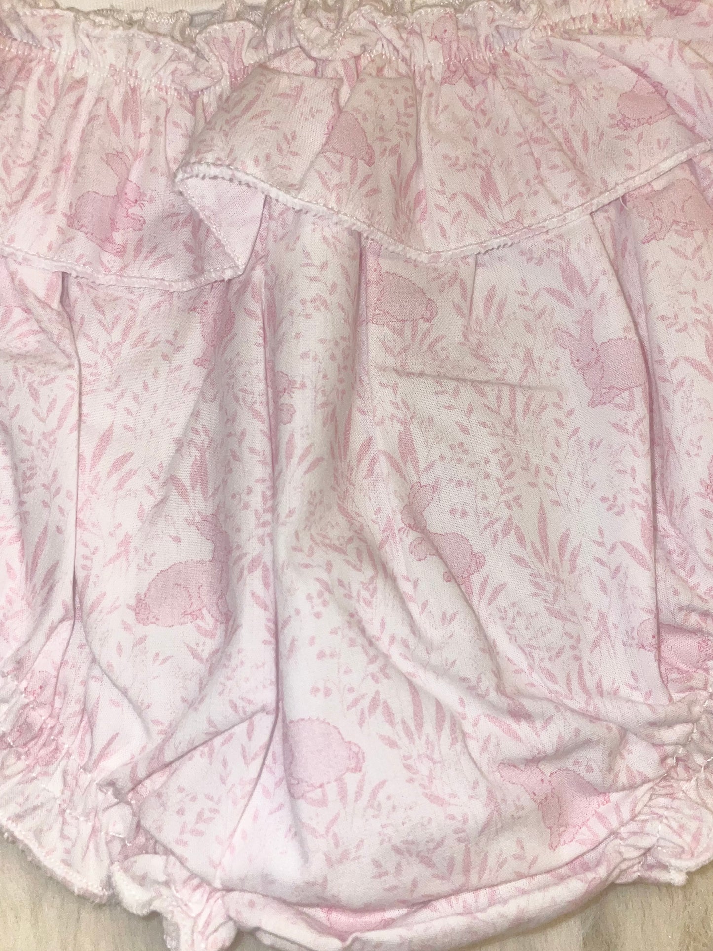 Alber Confecciones Girls Cotton Frill Top With Rabbit Detail And Pink And White Rabbit Detailed Jam Pants