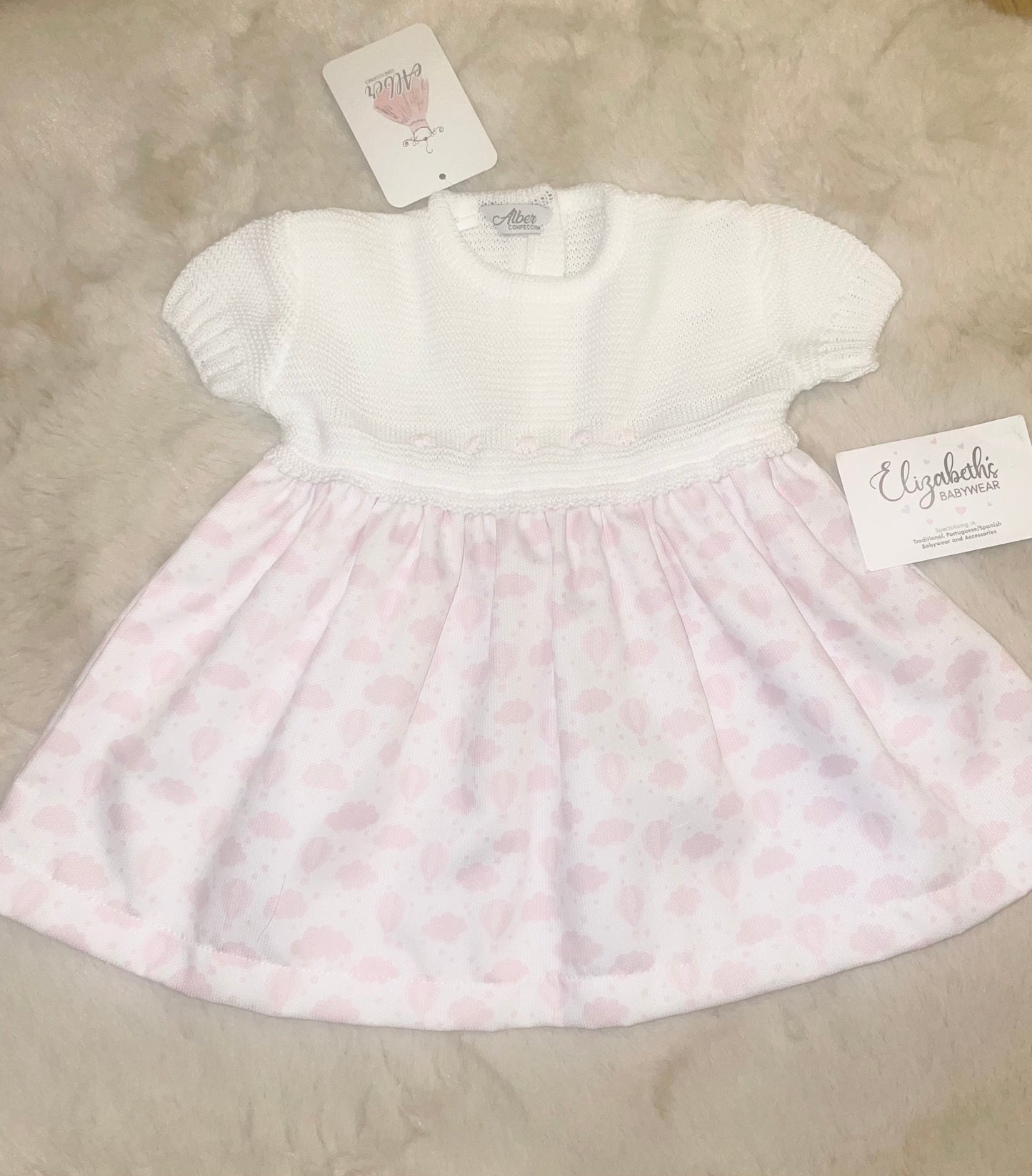 Alber Confecciones White & Pink Spanish Knit/Cotton Dress