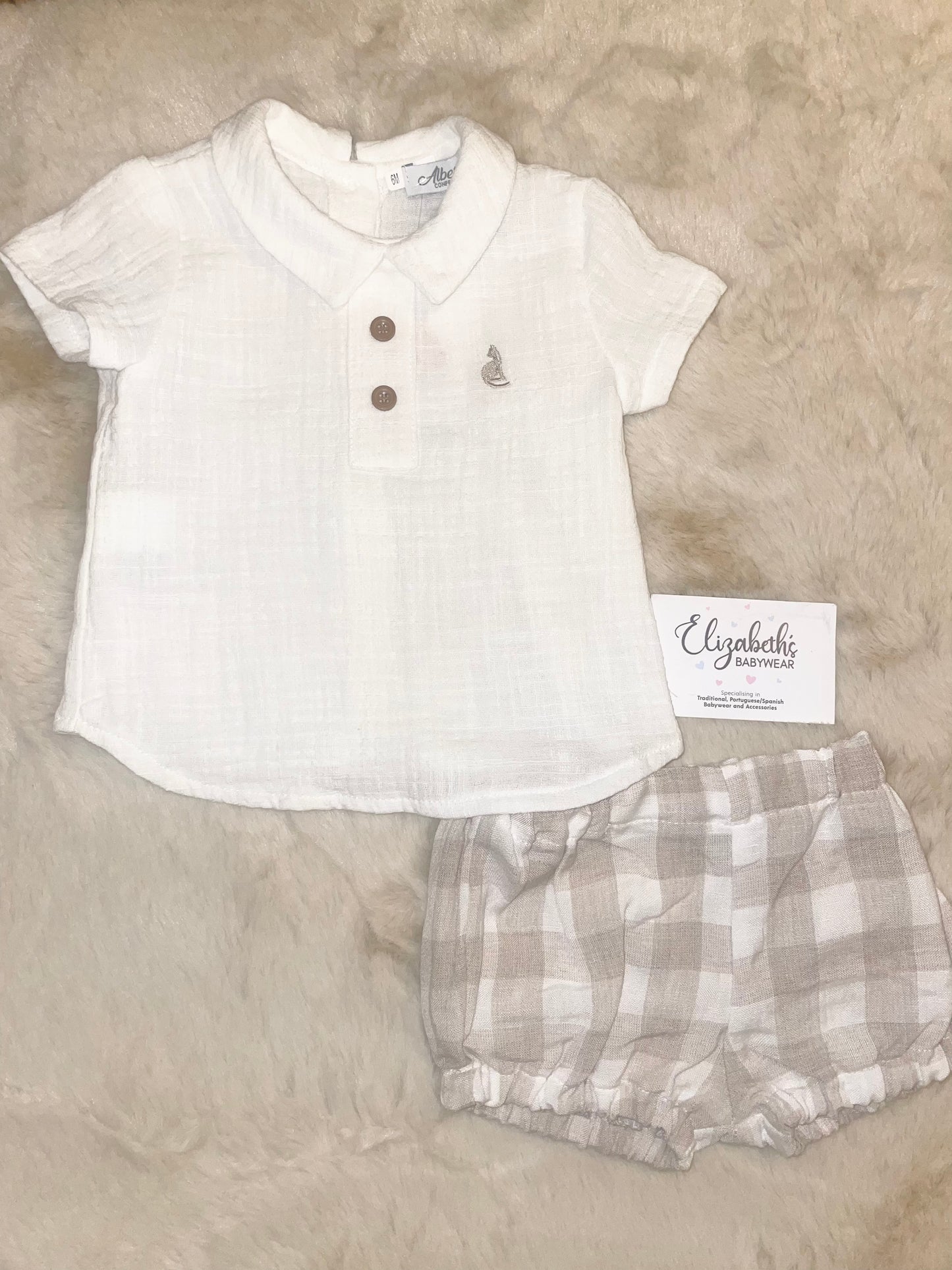 Alber Confecciones Boys Beige Checked Linen Suit