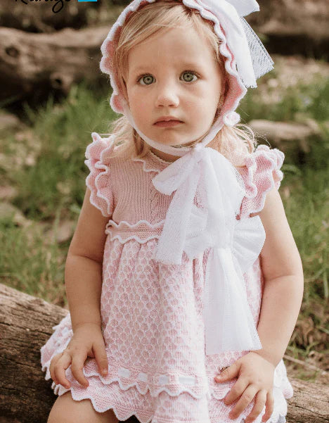 Rahigo Pink Knit Dress with Tulle Bow