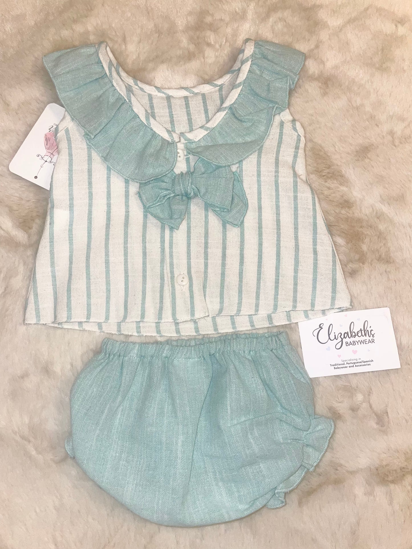 Alber Confecciones Girls Mint Green Stripey Top & Jam Set