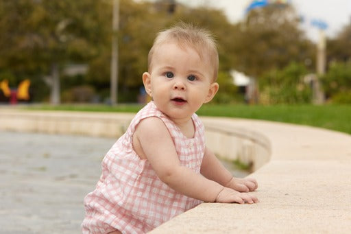 Babydif Pink & White Cotton Gingham Romper