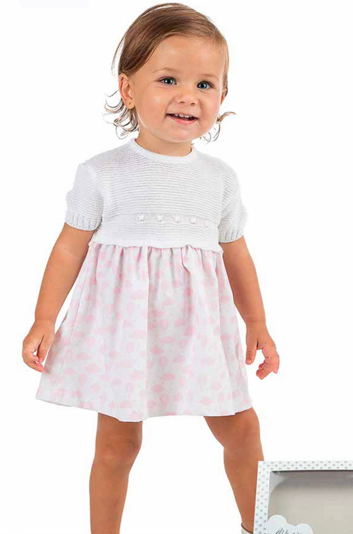 Alber Confecciones White & Pink Spanish Knit/Cotton Dress