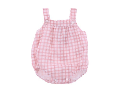 Babydif Pink & White Cotton Gingham Romper