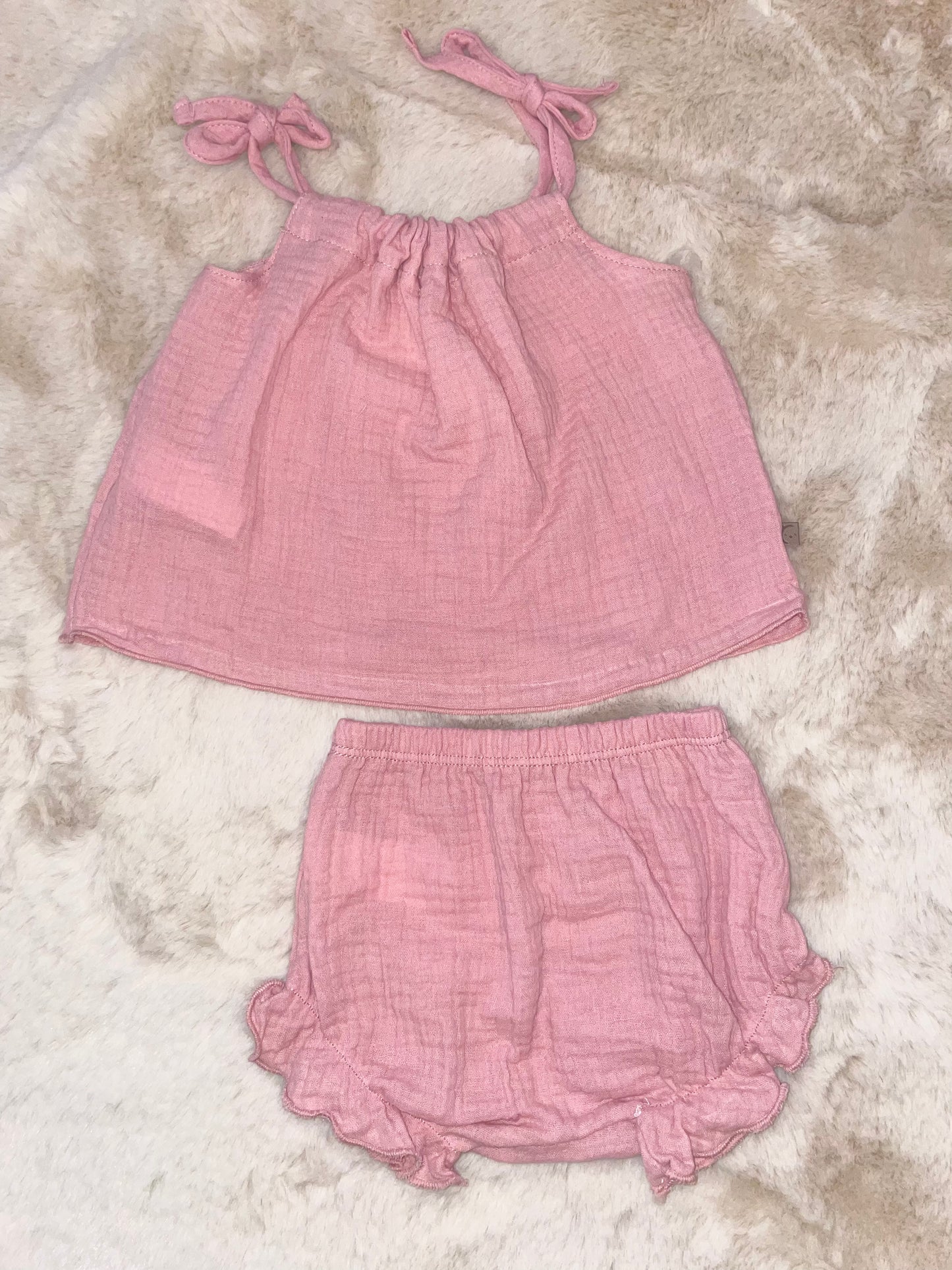Calamaro Baby Girl Pink Cotton Strappy Top and Shorts