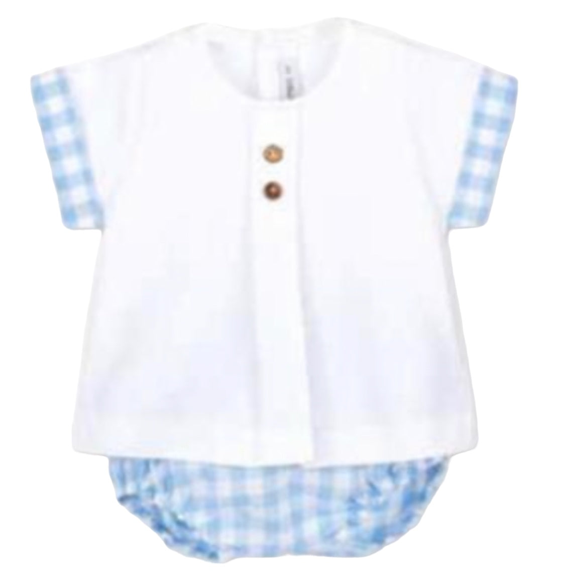 Calamaro Baby Boys White Cotton Top, Blue Gingham Shorts