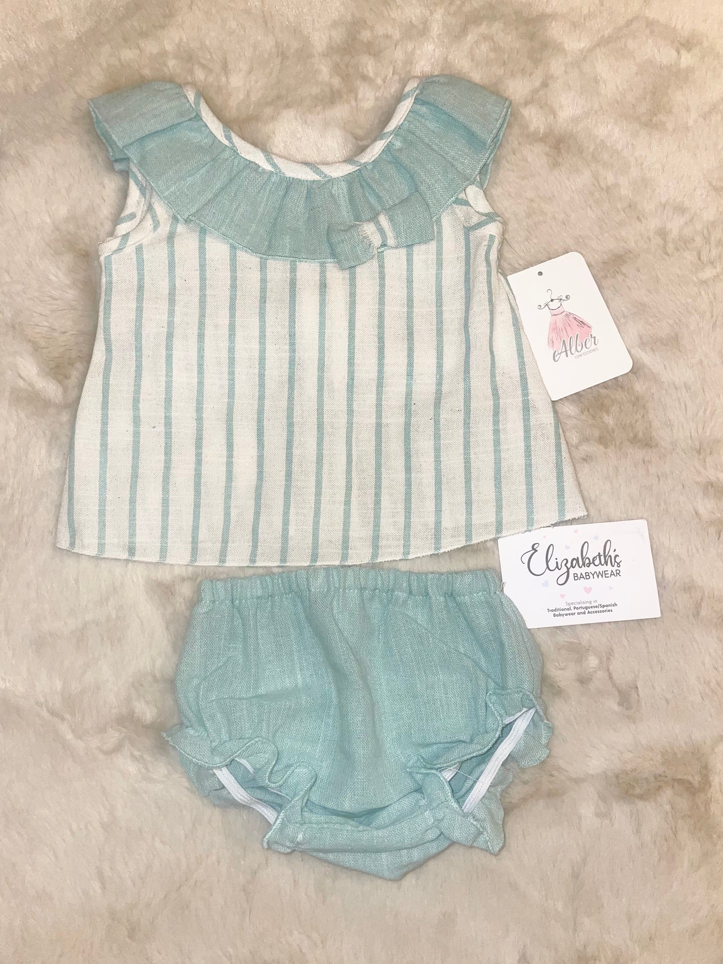 Alber Confecciones Girls Mint Green Stripey Top & Jam Set