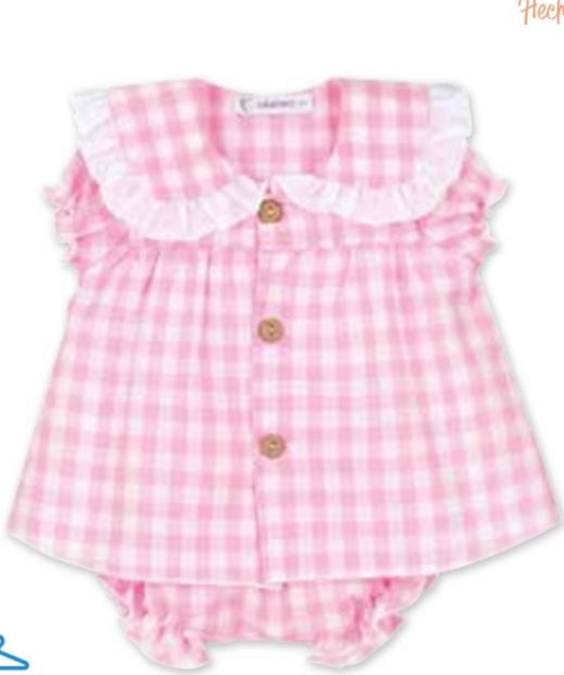 Calamaro Baby Girl Pink and White Gingham Two Piece