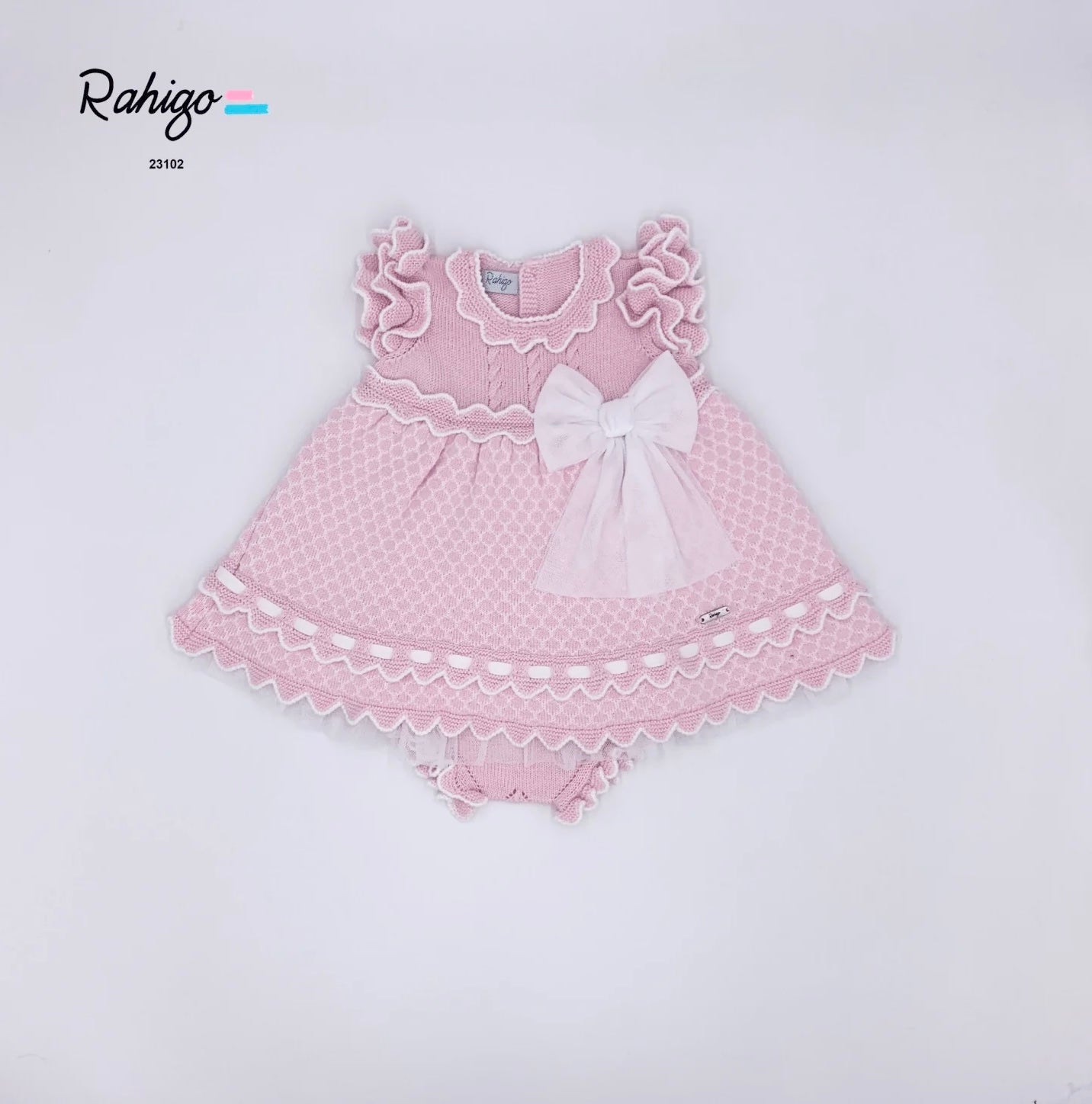 Rahigo Pink Knit Dress with Tulle Bow