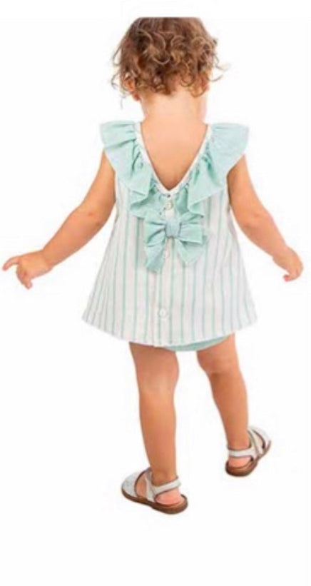 Alber Confecciones Girls Mint Green Stripey Top & Jam Set