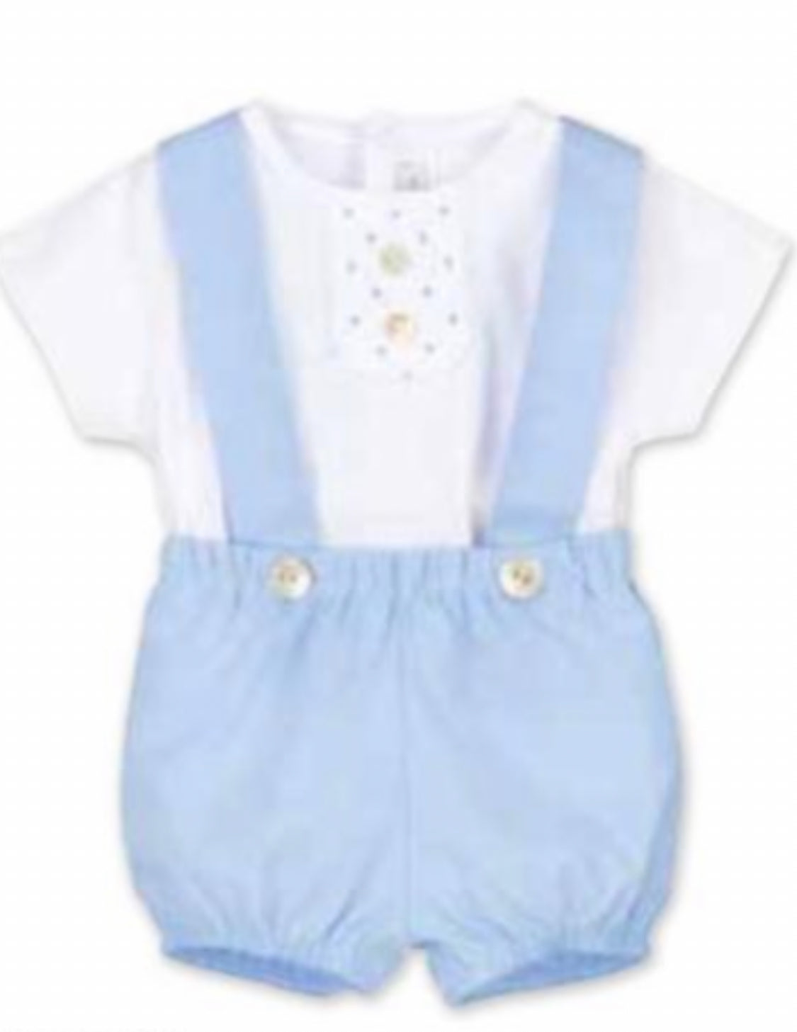 Calamaro Baby Boys White T Shirt and Blue Braces Shorts