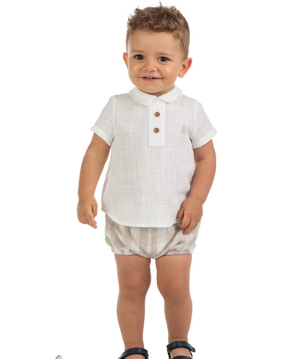 Alber Confecciones Boys Beige Checked Linen Suit