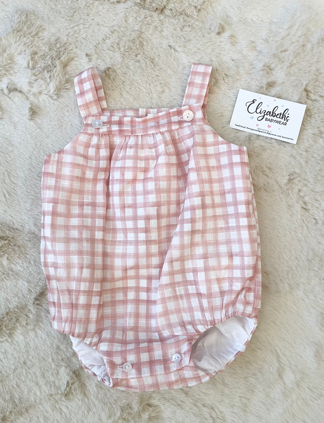 Babydif Pink & White Cotton Gingham Romper
