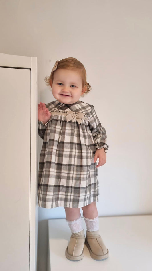 Rapife Girls Camel And Grey Checked Dress