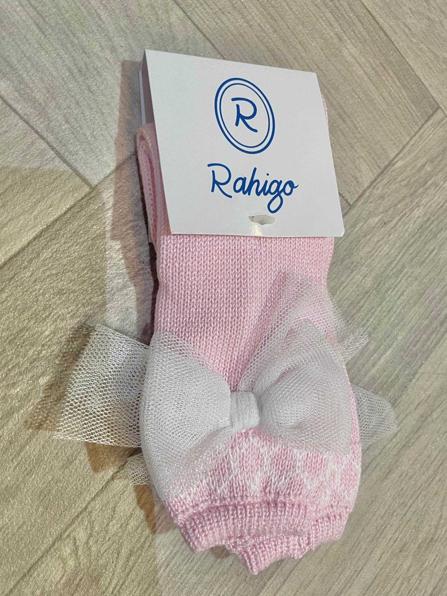 Rahigo Pink Knit Socks with Tulle Bow