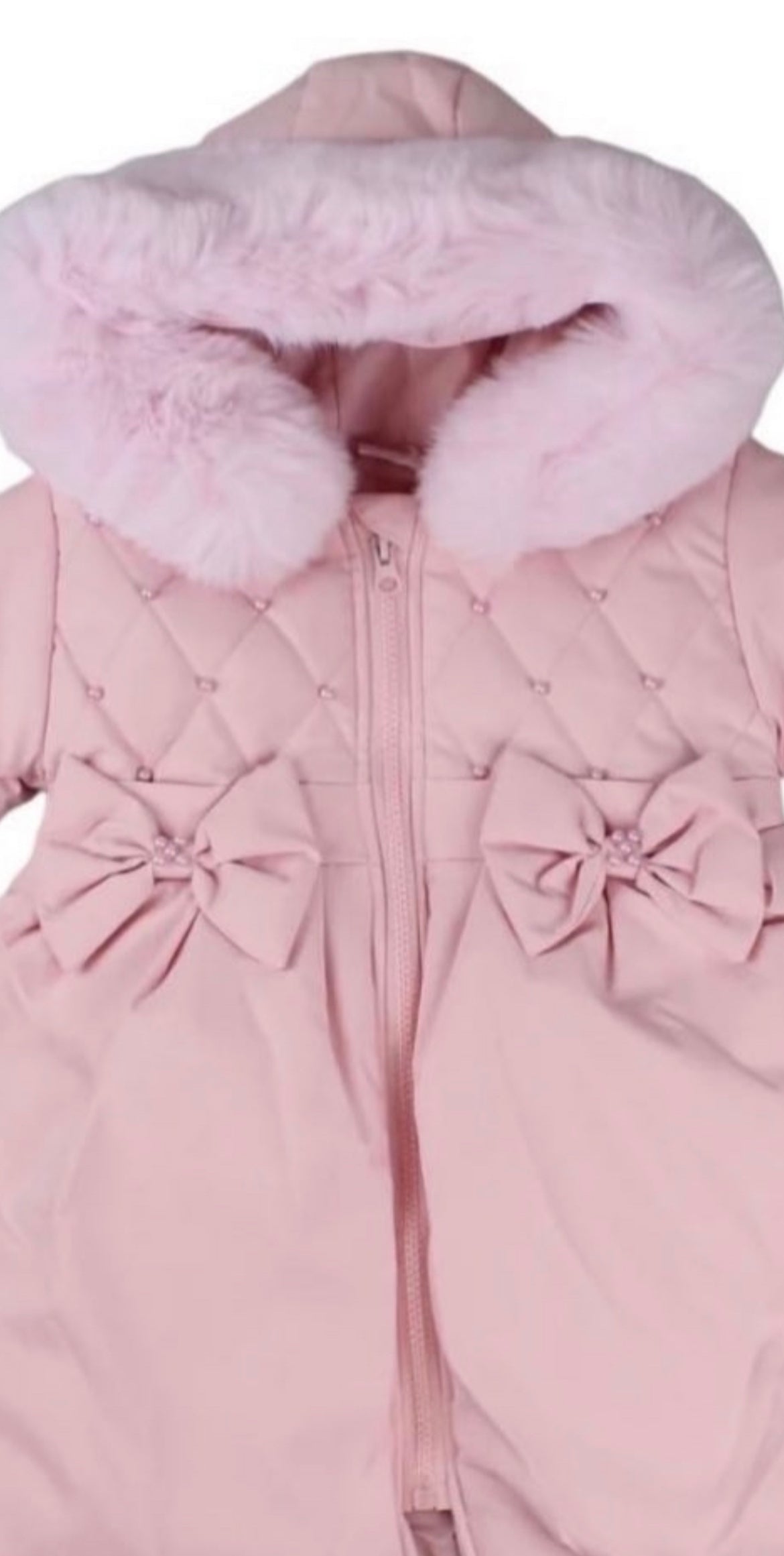 Wee Me Girls Pink Padded Coat With Faux Fur Hood