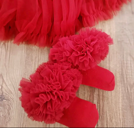 Handmade Red Frilly Ankle Socks