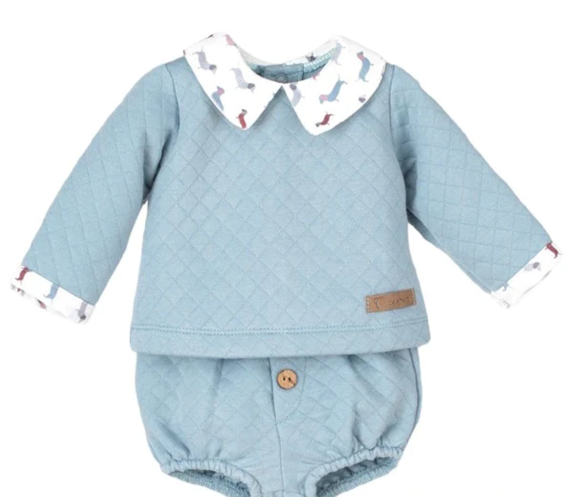 Calamaro Blue Baby Boys Quilted Outfit