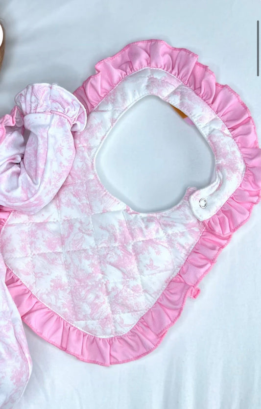 Pink Toile Quilted Bib