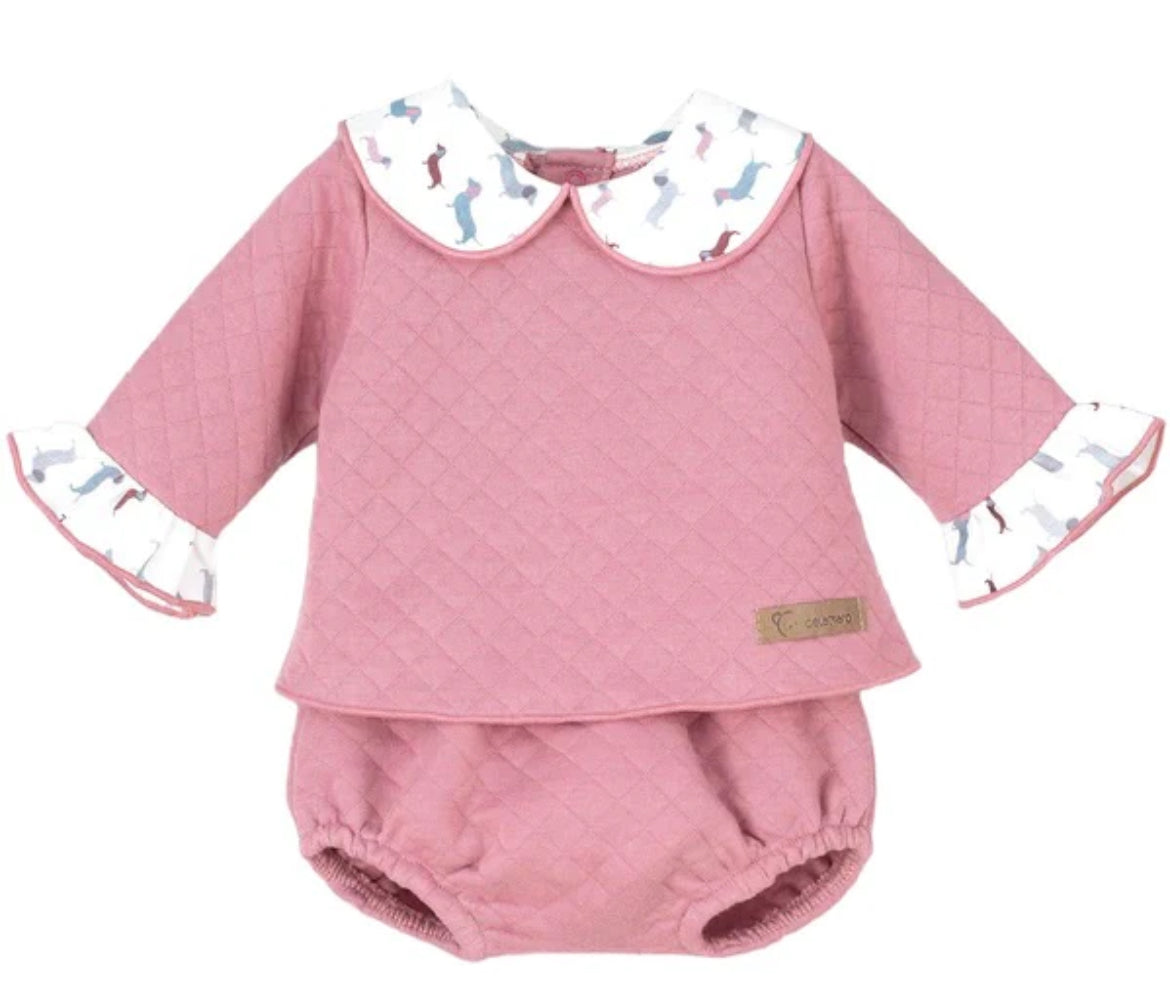 Calamaro Dusky Pink Baby Girls Quilted Outfit
