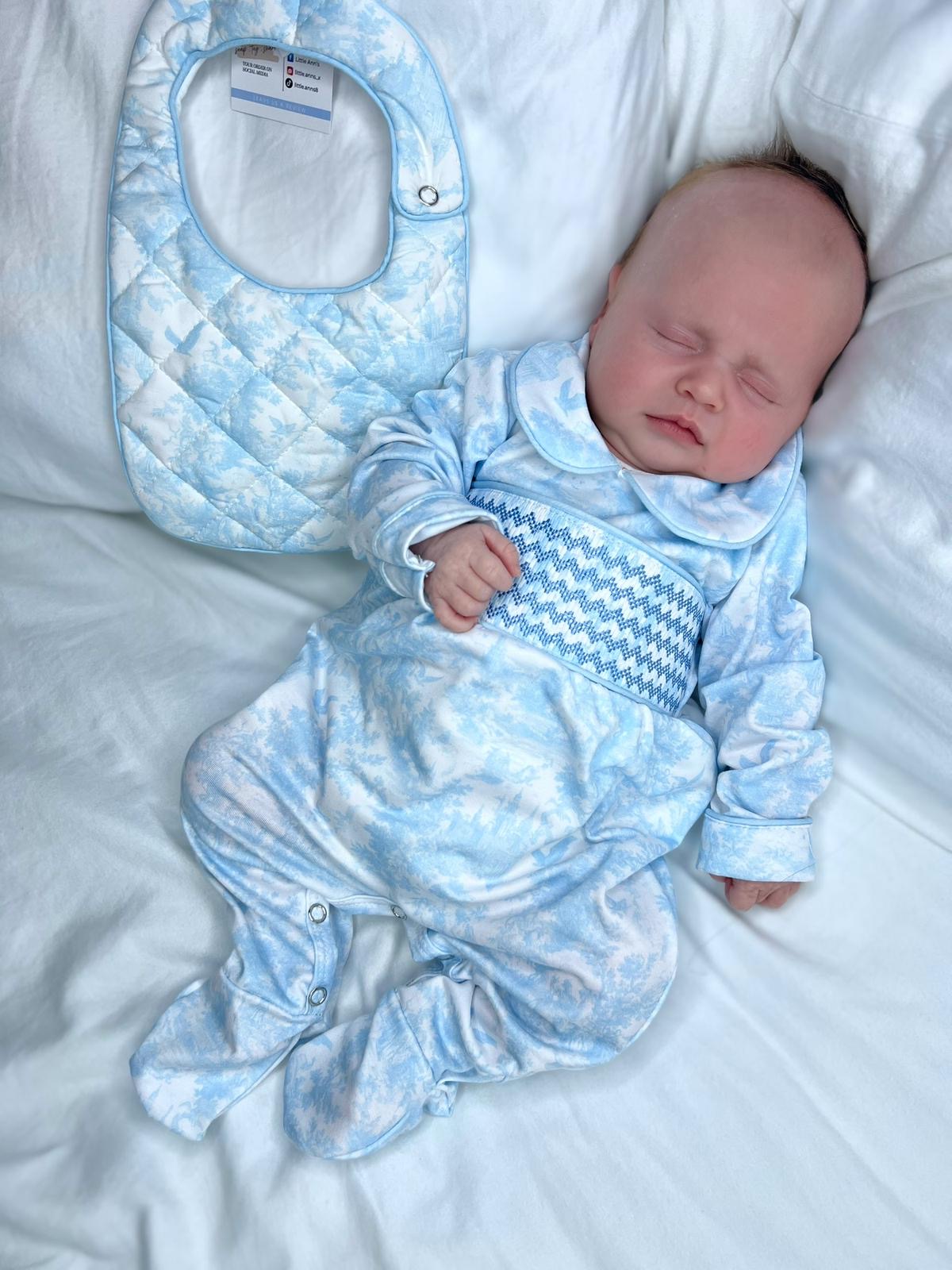 Blue Toile Smocked Babygrow