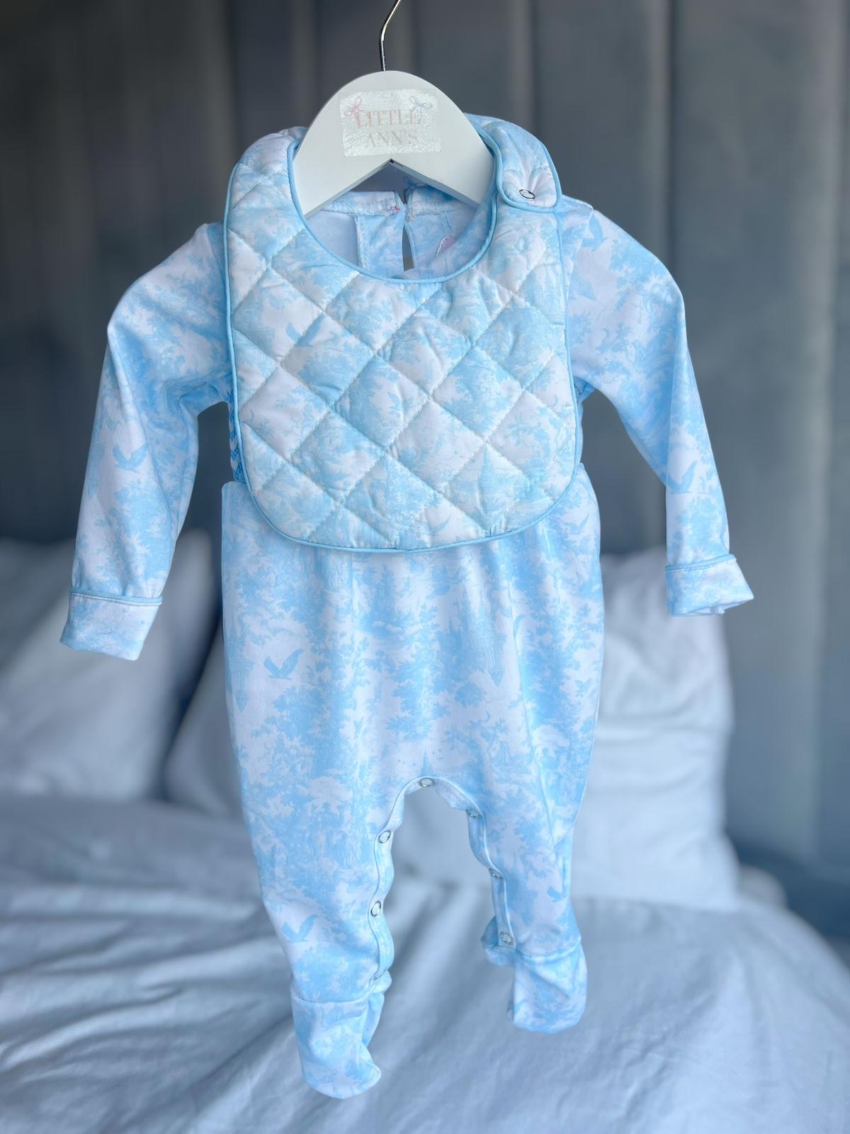Blue Toile Padded Bib
