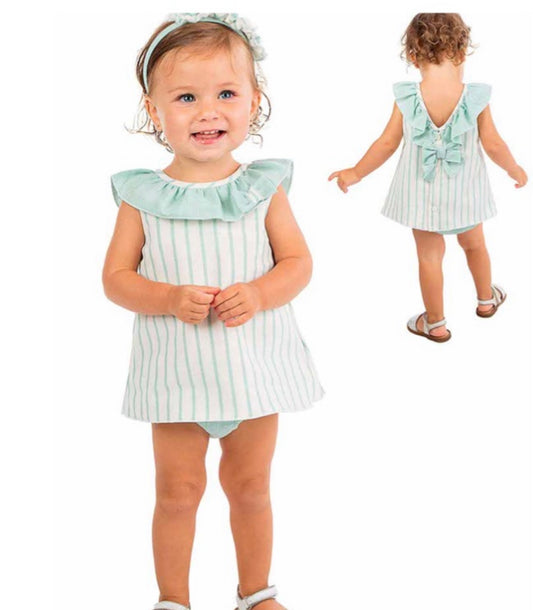 Alber Confecciones Girls Mint Green Stripey Top & Jam Set