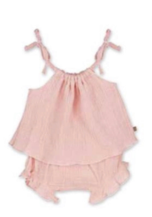 Calamaro Baby Girl Pink Cotton Strappy Top and Shorts