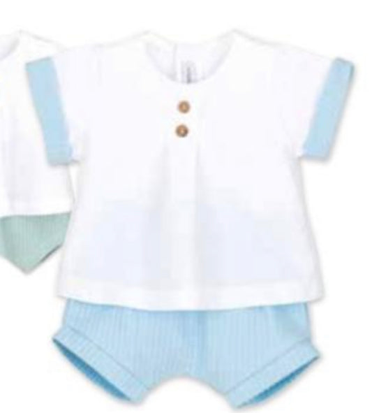 Calamaro Baby Boys White T Shirt And Blue Shorts.